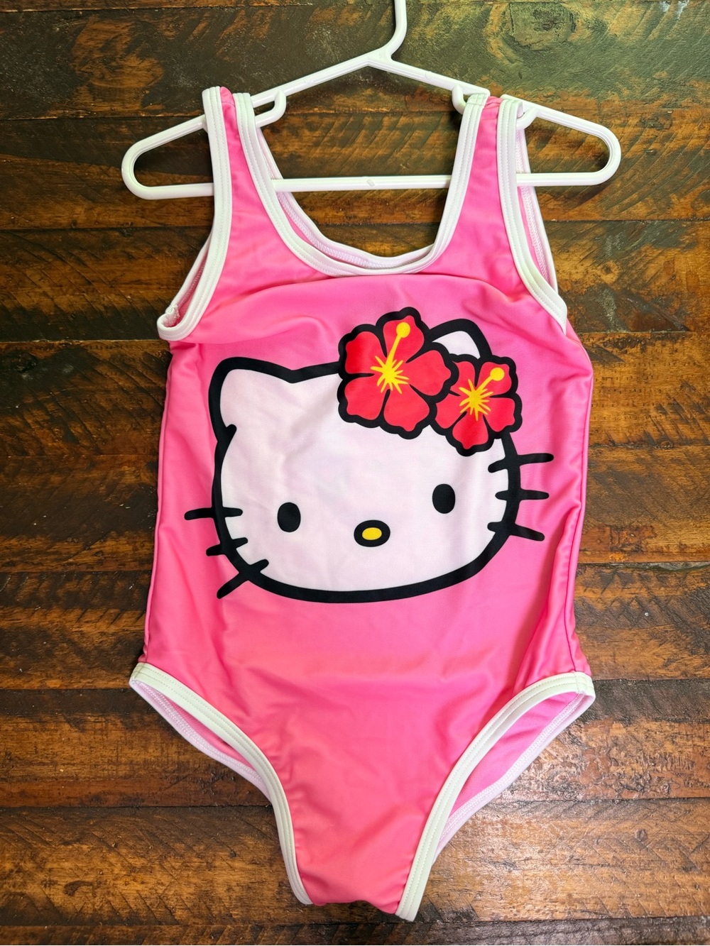 Hello Kitty Pink One-Piece Kids Swim Suit with Floral Accent